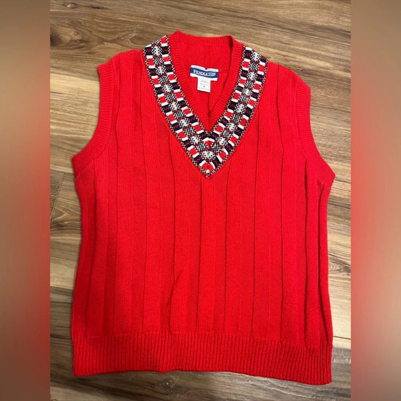 Vintage Pendleton Knit Vest Womens Red  Pullover Popover V Neck  Sz Med Petite - Picture 1 of 7
